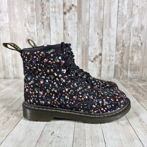 Dr Martens Delaney Floral Print Combat Boots Zip Side Black Multi Size 4‎ UK